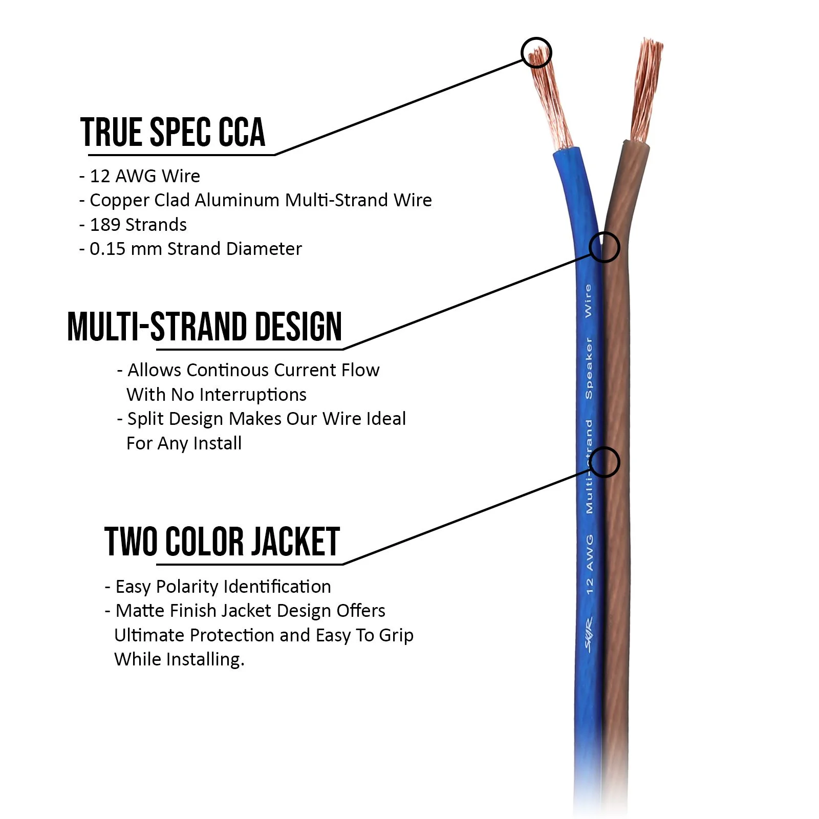 Skar Audio 12-Gauge Performance Series (CCA) Speaker Wire - Blue/Brown