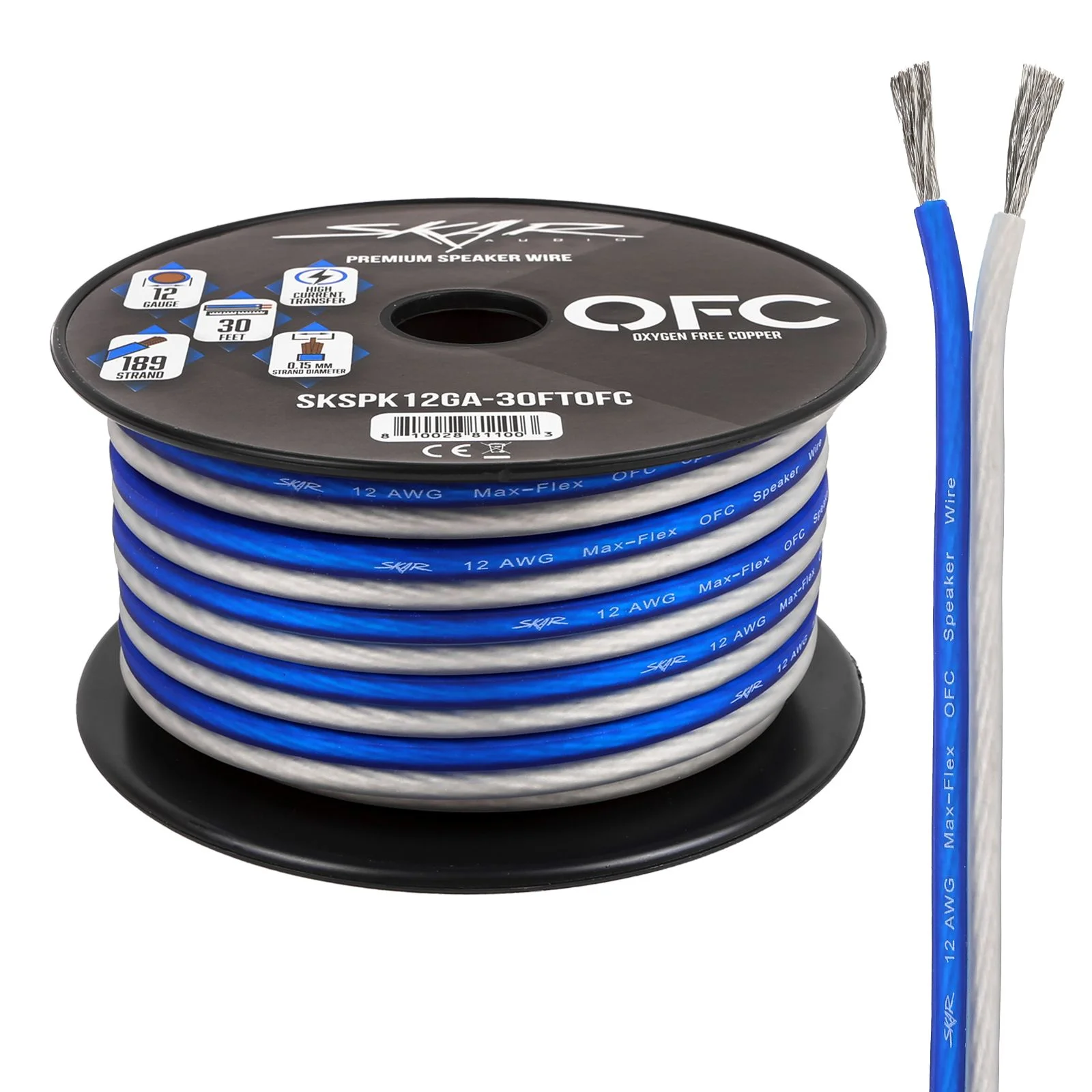 Skar Audio 12-Gauge Elite Series Max-Flex (OFC) Speaker Wire - Blue/White