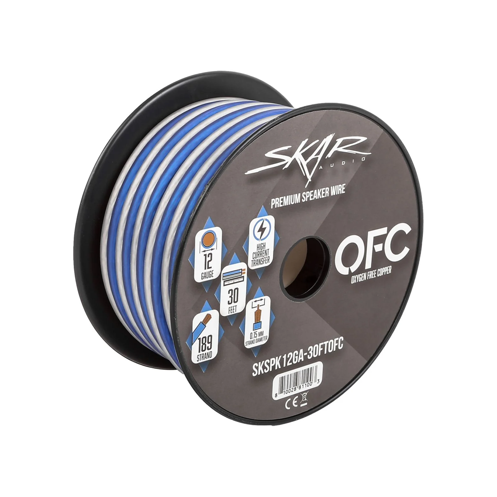 Skar Audio 12-Gauge Elite Series Max-Flex (OFC) Speaker Wire - Blue/White