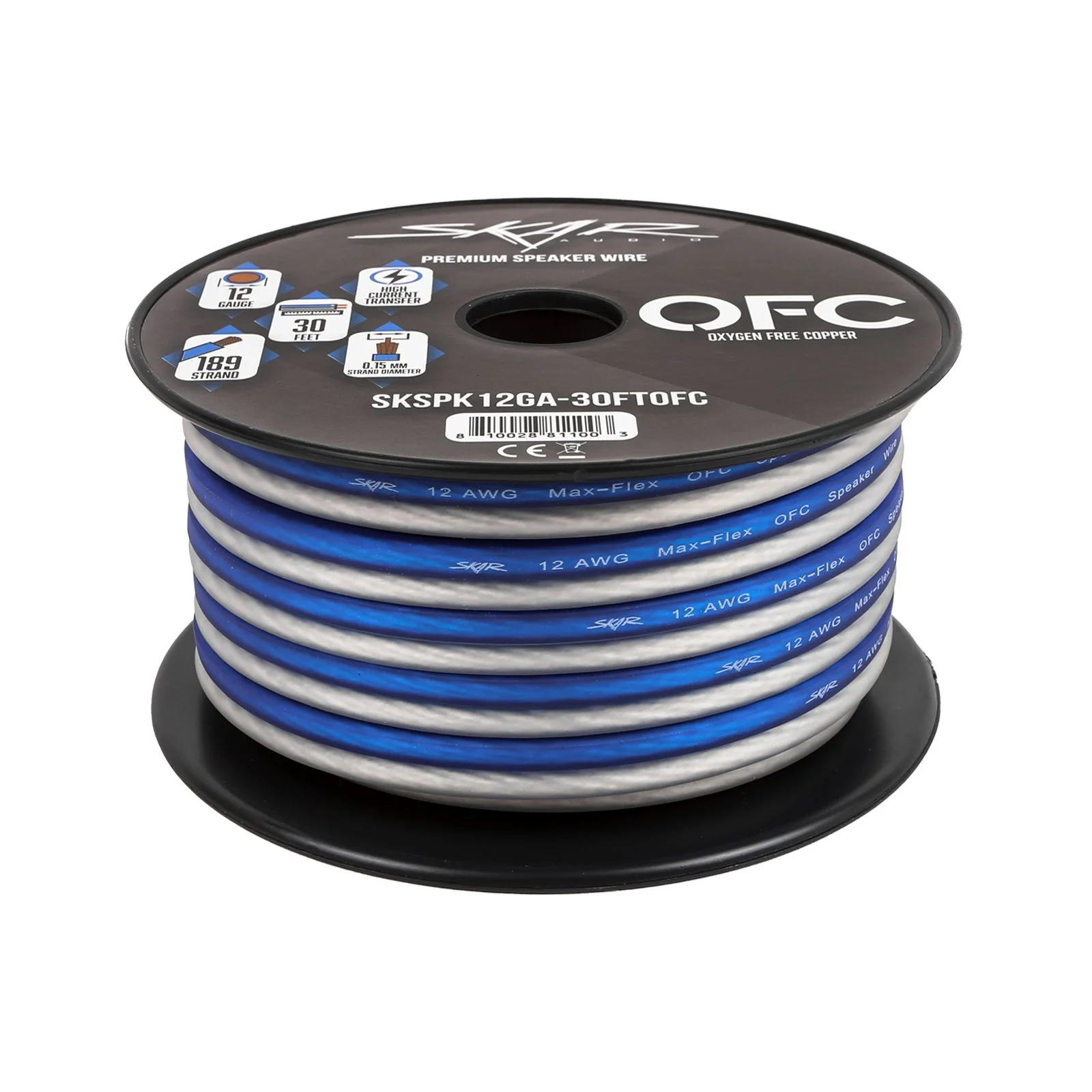 Skar Audio 12-Gauge Elite Series Max-Flex (OFC) Speaker Wire - Blue/White